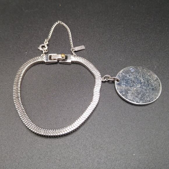 Vintage Monet Mid-Century Snake Chain Bracelet, Engravable Disk, 7 Inches - Picture 5 of 13